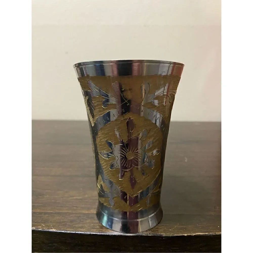 Handcrafted silver gold finished brass cup